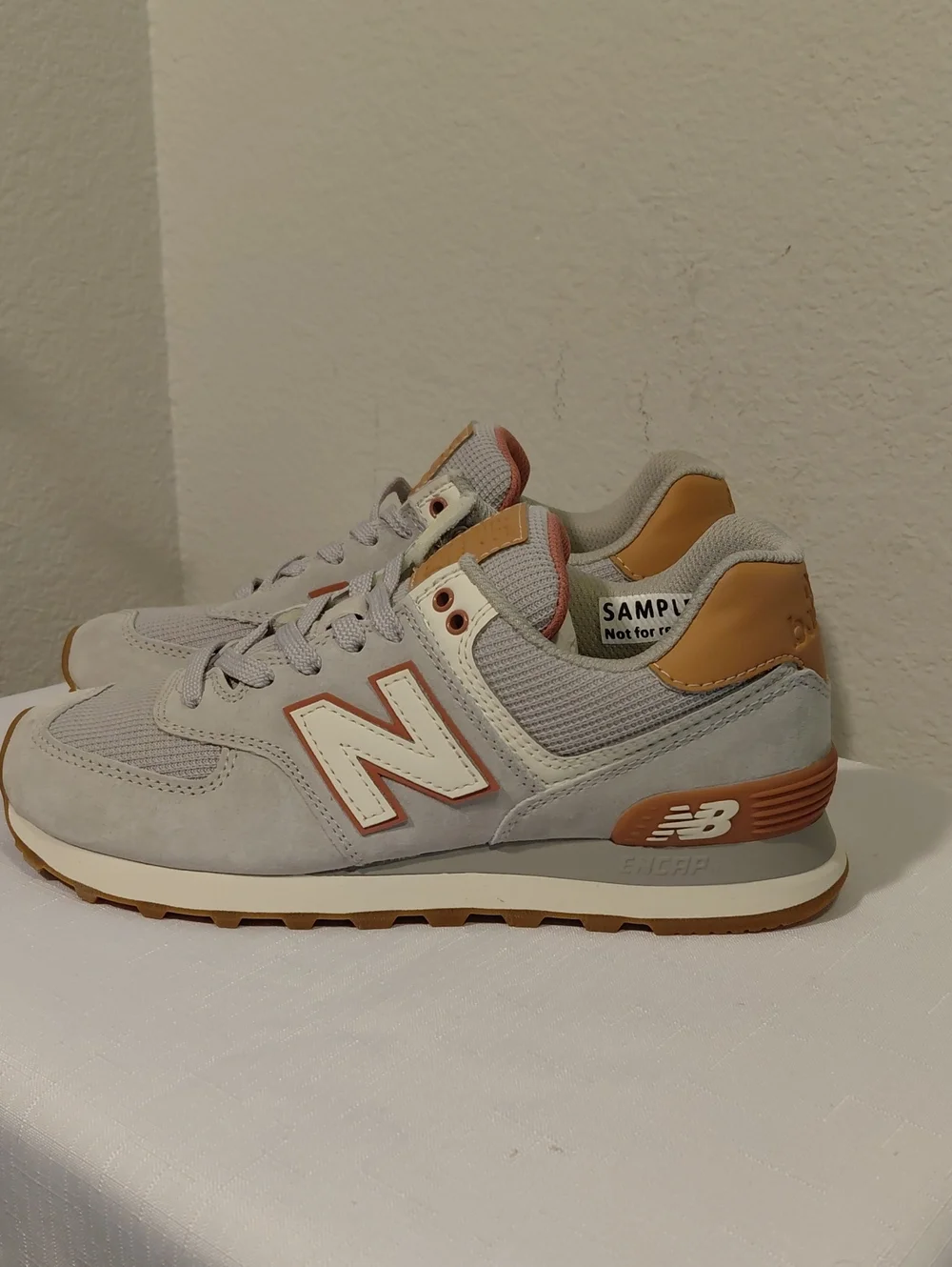 New Balance 574 Light Gray with Tan Accents